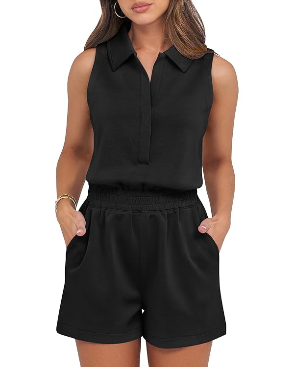 ANRABESS Romper for Womens 2025 Summer Dressy Casual Sleeveless V Neck One Piece Short Jumpsuit L... | Amazon (US)