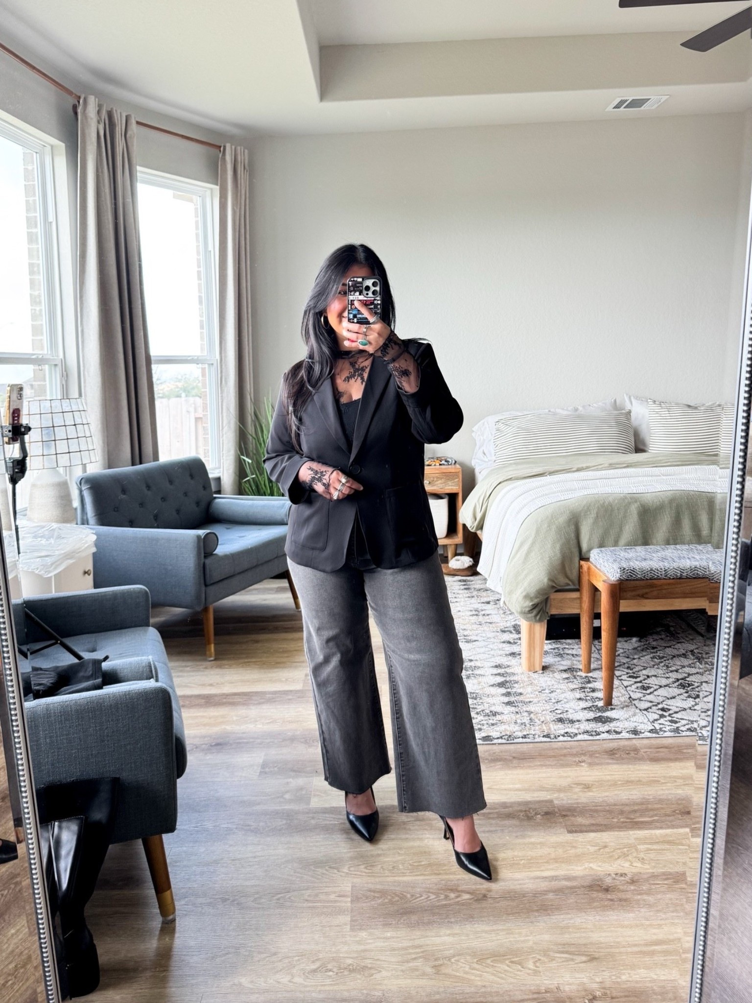 Amazon outfit! I’m 5’1” size 12 165 lbs // wearing a L in the lace top and blazer // size 12 in the jeans // shoes are true to size

#LTKPetite #LTKMidsize #LTKOver40