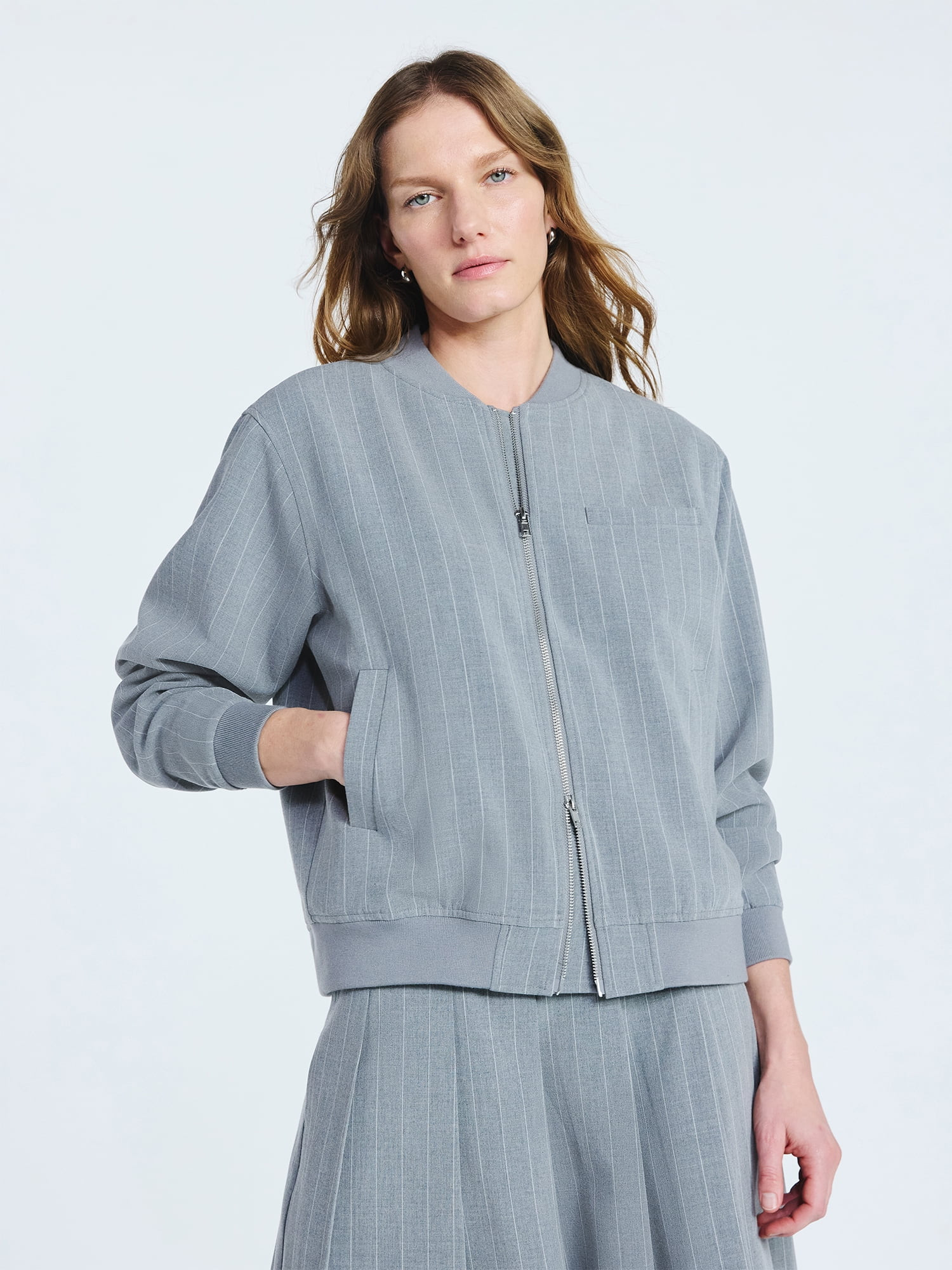 Scoop Women's Pinstripe Bomber Jacket, Midweight, Sizes XS-XXL | Walmart (US)