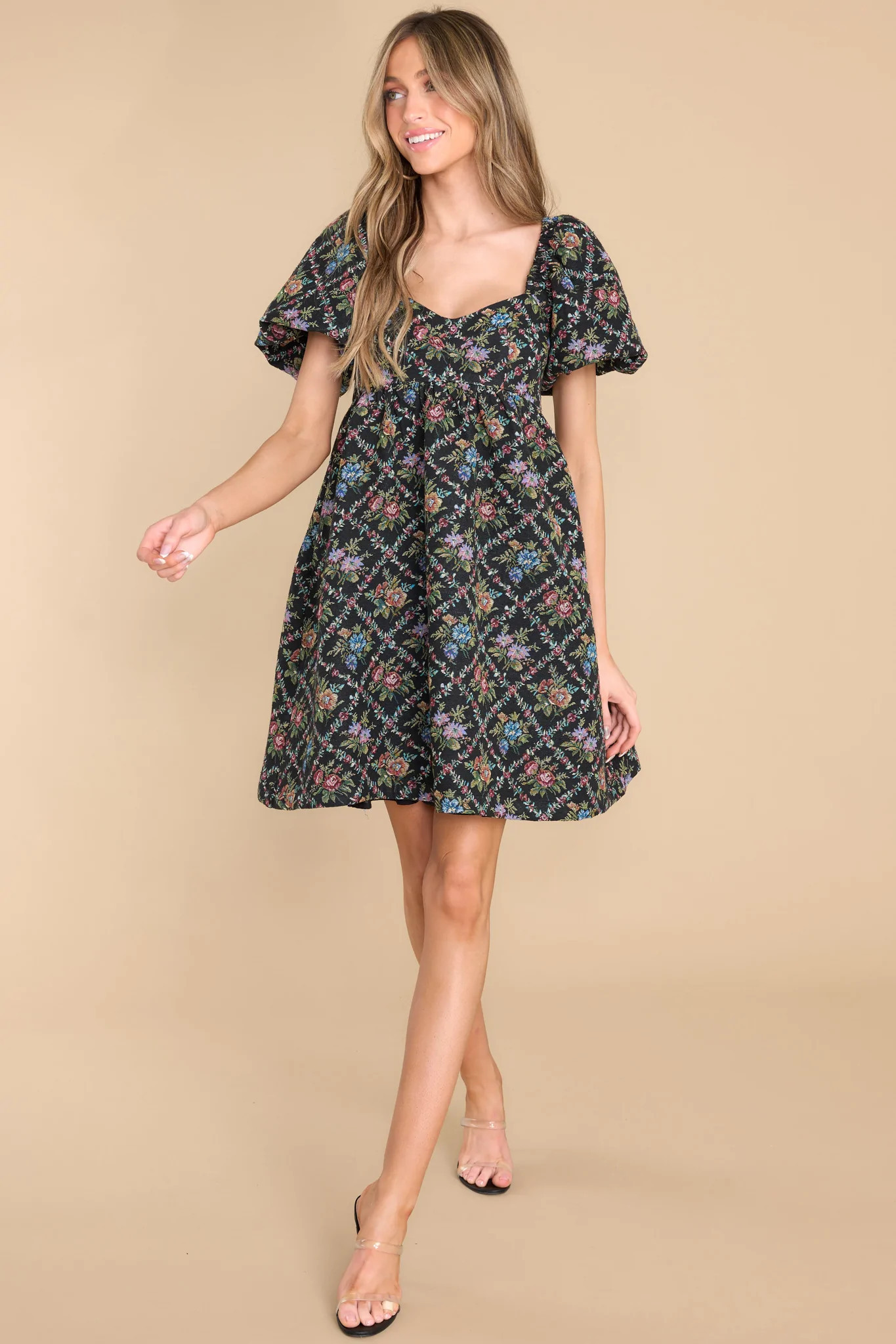 The Season Of Blooms Black Floral Print Dress | Red Dress 