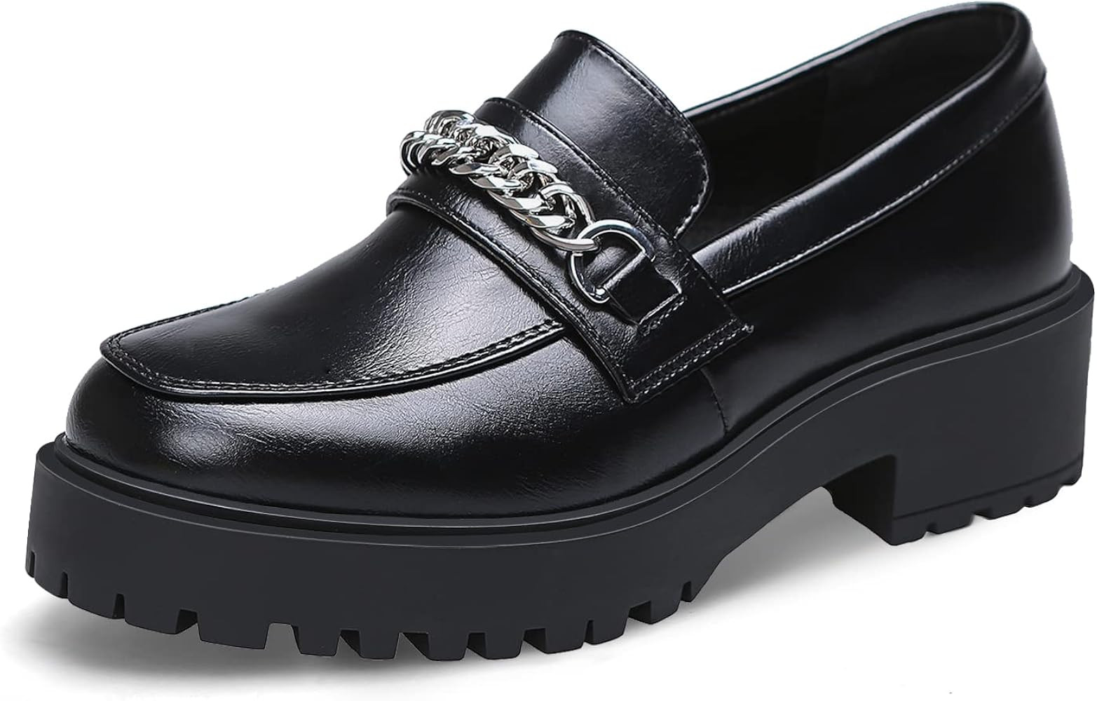 YETIER Platform Womens Loafer Leather Slip-ons Round Toe Chunky Loafer Shoes Penny Casual Fashion... | Amazon (US)