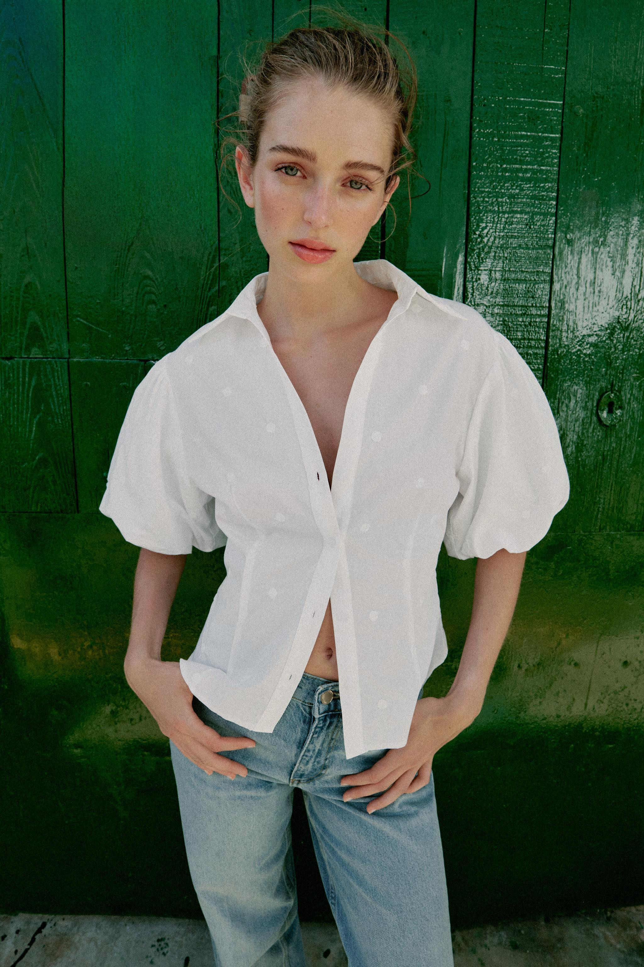 EMBROIDERED PUFF SLEEVE SHIRT | Zara US