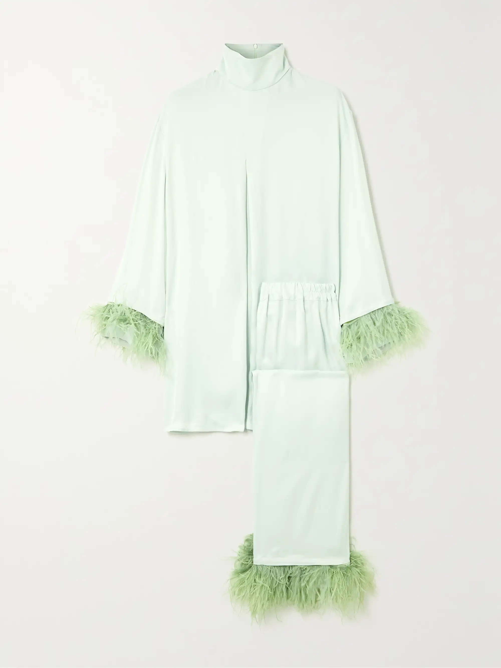 + NET SUSTAIN feather-trimmed satin pajama set | NET-A-PORTER (UK & EU)