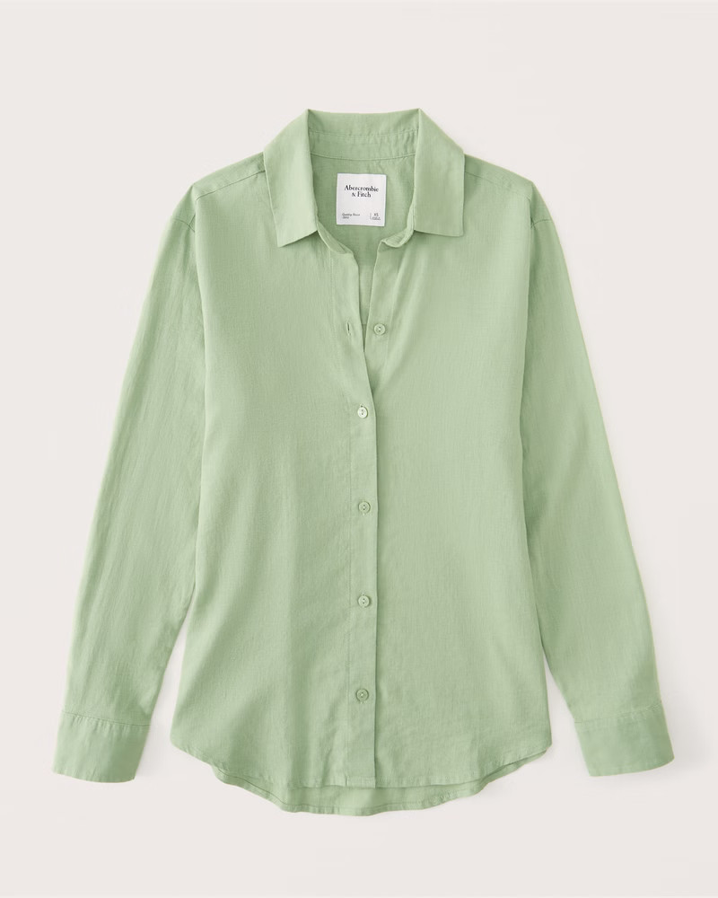 Linen-Blend Relaxed Button-Up Shirt | Abercrombie &amp; Fitch (US)