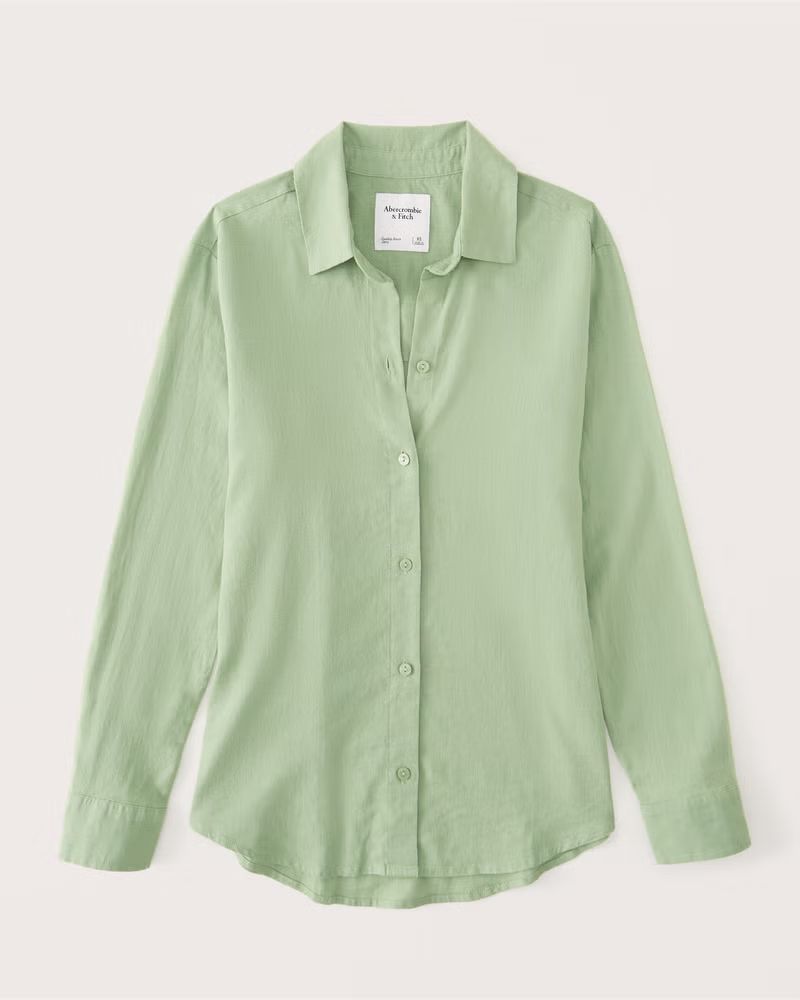 Linen-Blend Relaxed Button-Up Shirt | Abercrombie & Fitch (US)