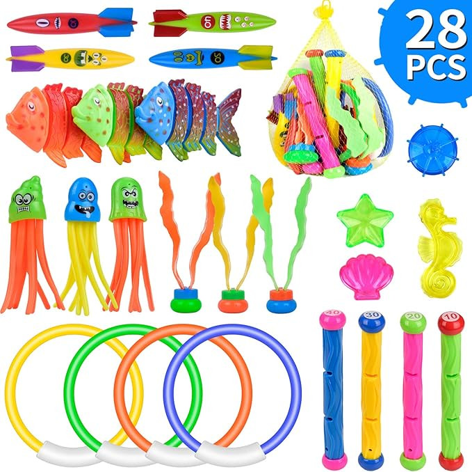 Balnore Diving Toys, 28 Pcs Underwater Swimming Pool Toys ,Pool Toys for Kids 8-12,Toddler Pool T... | Amazon (US)