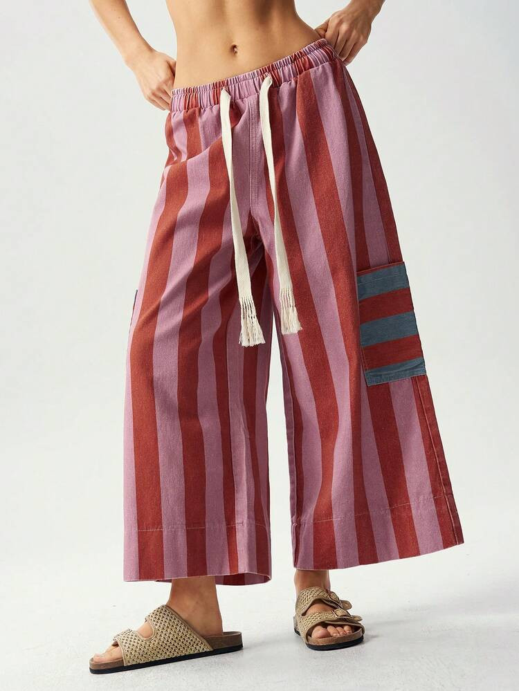 Bohemela Casual Woven Striped Loose Wide Leg Women's Long Pants | SHEIN