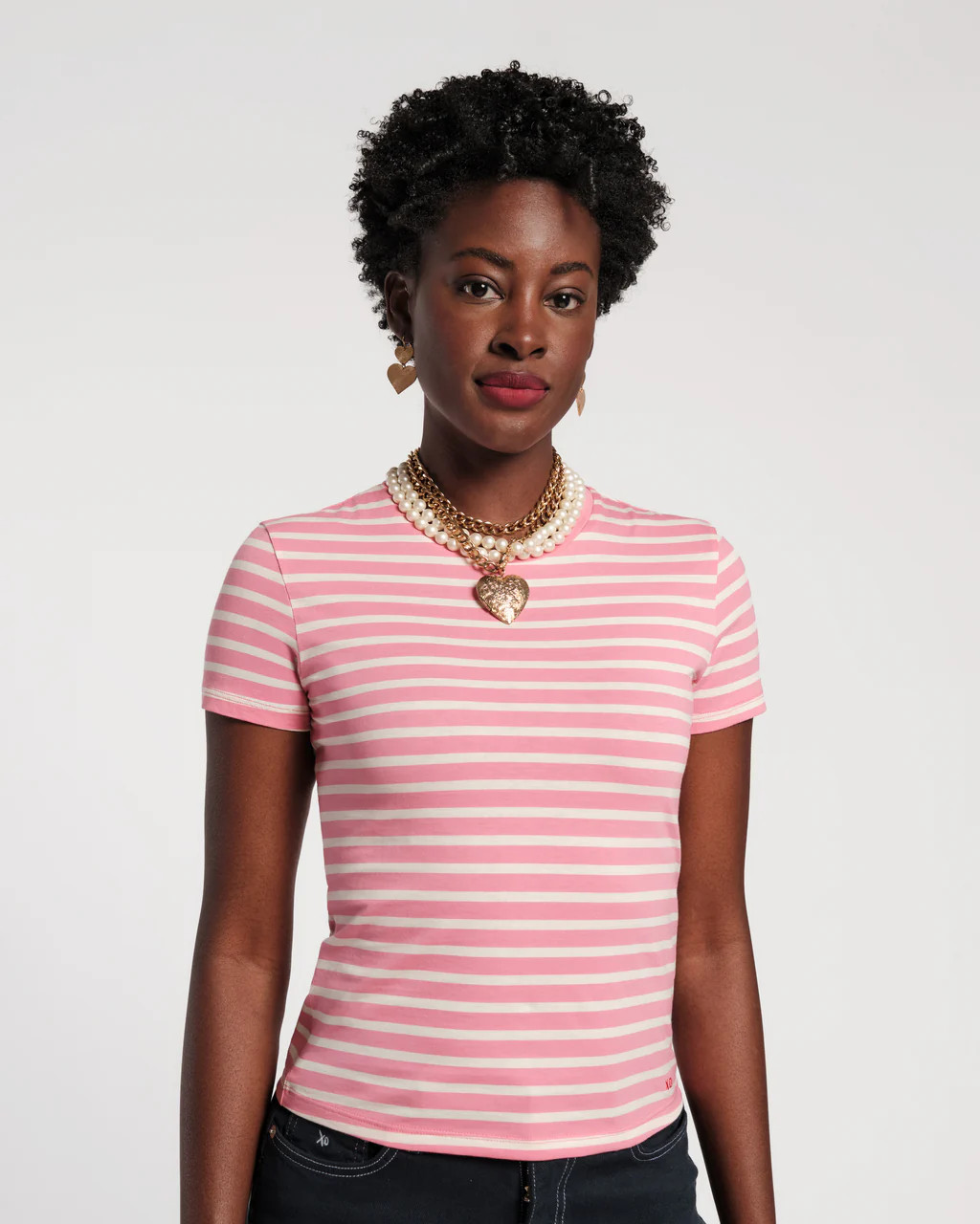 Super Striped Baby Tee - Oyster/Pink | Frances Valentine
