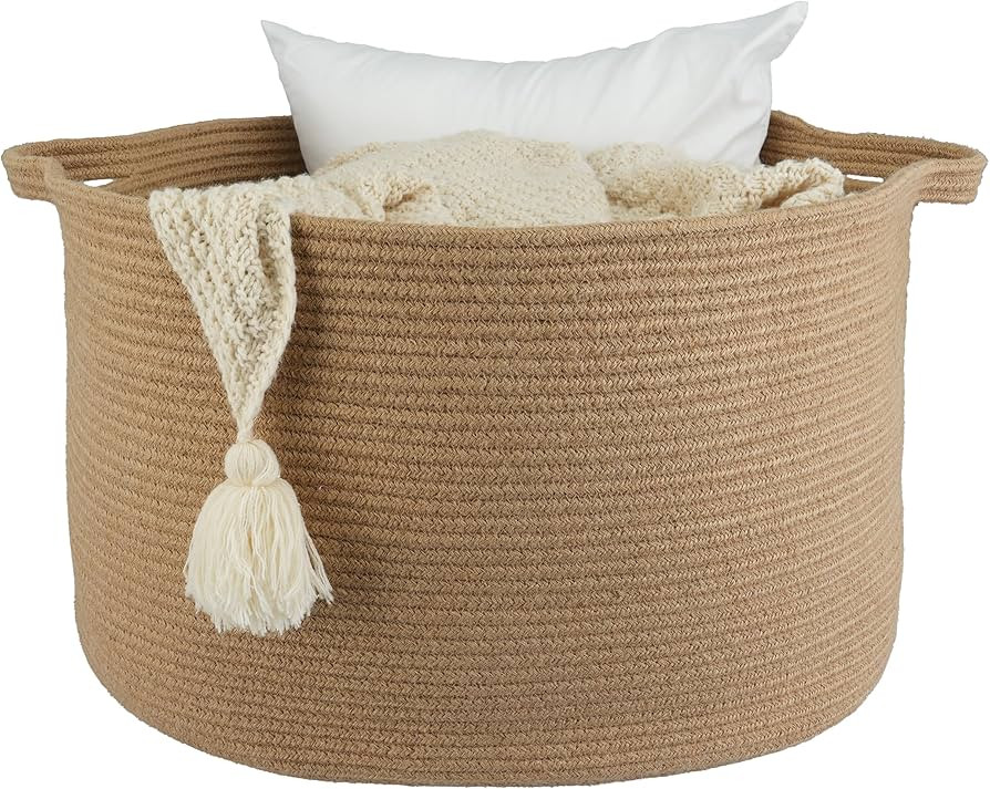 Large Jute Rope Basket Blankets Basket Living Room 22"x14" Toy Basket for Kids and Dogs Rope Stor... | Amazon (US)