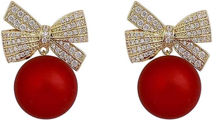 Christmas Bow Earrings for Women Xmas Earrings Red Ball Bow Earrings Christmas Gifts for Girls Ch... | Amazon (US)