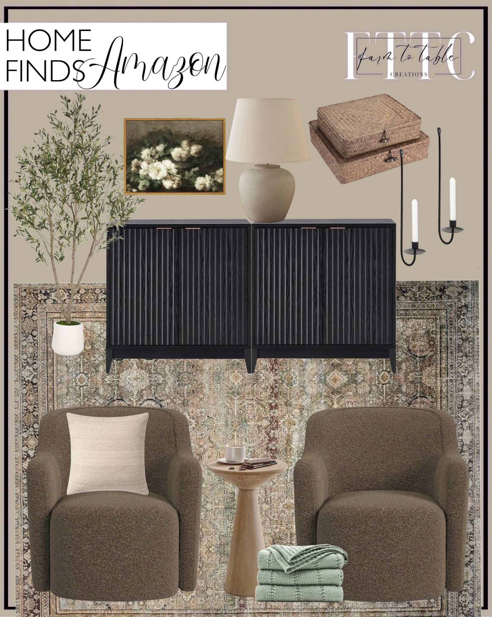 Amazon Home Finds. Follow @farmtotablecreations on Instagram for more inspiration.

Loloi Layla Olive Charcoal Rug. Swivel Barrel Chairs. mopio Brooklyn Storage Cabinet, Modern Farmhouse Entryway Accent Case, Buffet Sideboard, Console Table. Wall Sconces. Olive Tree. Wicker Storage Boxes. Loloi II Natural Pillow. Throw Blanket. Pedestal Table. Ceramic Pot lamp. Framed canvas wall art. 

 Living Room | Dining Room | Dining Room Artwork | Bathroom Finds | Bedroom Finds | Bedroom Furniture | nightstands | Home Decor| Fireplace Decor | Spring Refresh |  Bedroom Finds | Neutral Stems | Spring Stems | Bookshelf Decor | Bedroom Space | Cozy Corner | Bathroom | Curated Entryway | Spring  Decor | End of Year Clearance | Trending Decor | Viral Decor  | Coffee Table Decor | Neutral Decor | Fall Stem Sale | Target Finds | Skinny Bench | Bedroom | Living Room | Breakfast Nook | Amazon Home | Target Sale | Loloi Rugs | Magnolia Home | console table | console table styling | faux stems | entryway space | front porch decor | neutral decor | entryway decor | cozy home | affordable decor |  home decor | home inspiration | console styling | entryway rug | cozy moody home | moody home decor | neutral home | bathroom decor | living room | spring decor | Hearth & Hand | Studio McGee | 2025 Home Trends | trending home | Crate&Barrel | Amazon Big Spring Sale

#LTKSaleAlert #LTKFindsUnder50 #LTKHome