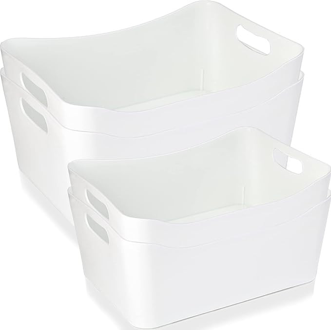 Peohud 4 Pack White Plastic Storage Bins, Pantry Organizer Bin with Handles, Open Storage Organiz... | Amazon (US)