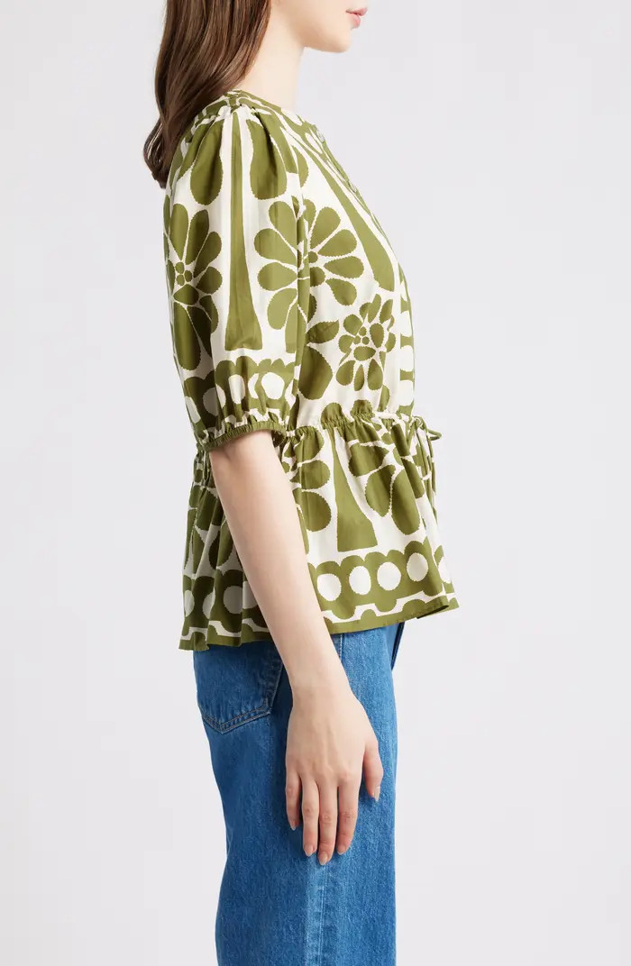 Palermo Floral Cotton Drawstring Waist Button-Up Shirt | Nordstrom