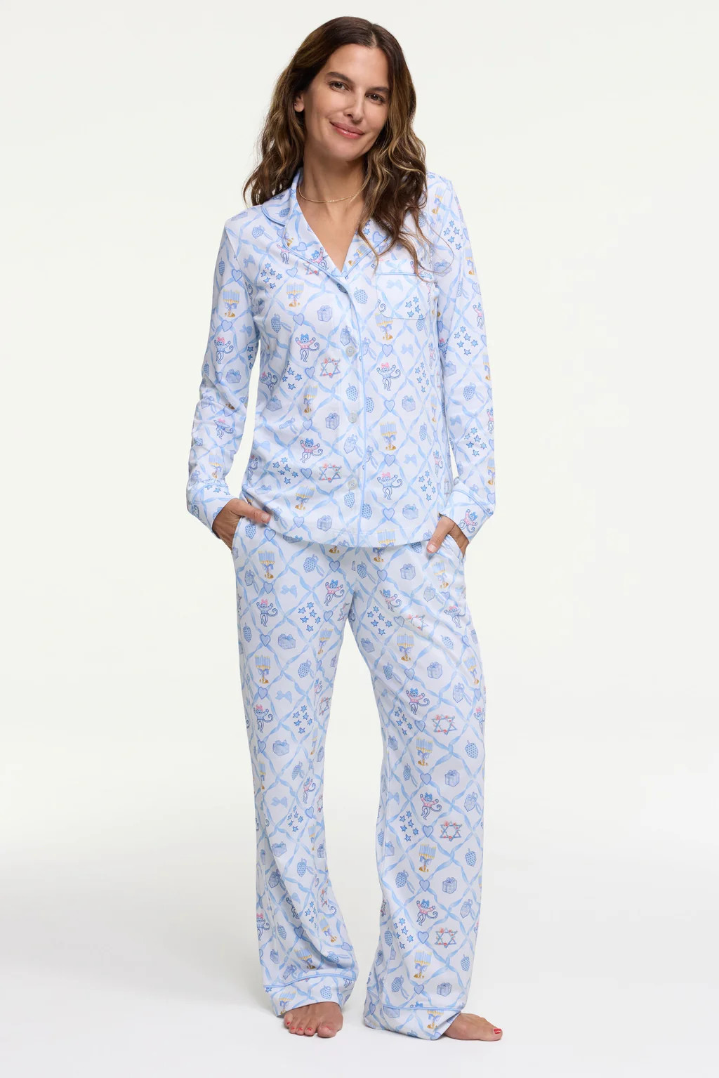 Starry Nights Lattice Long Sleeve Polo Pajamas | Roller Rabbit