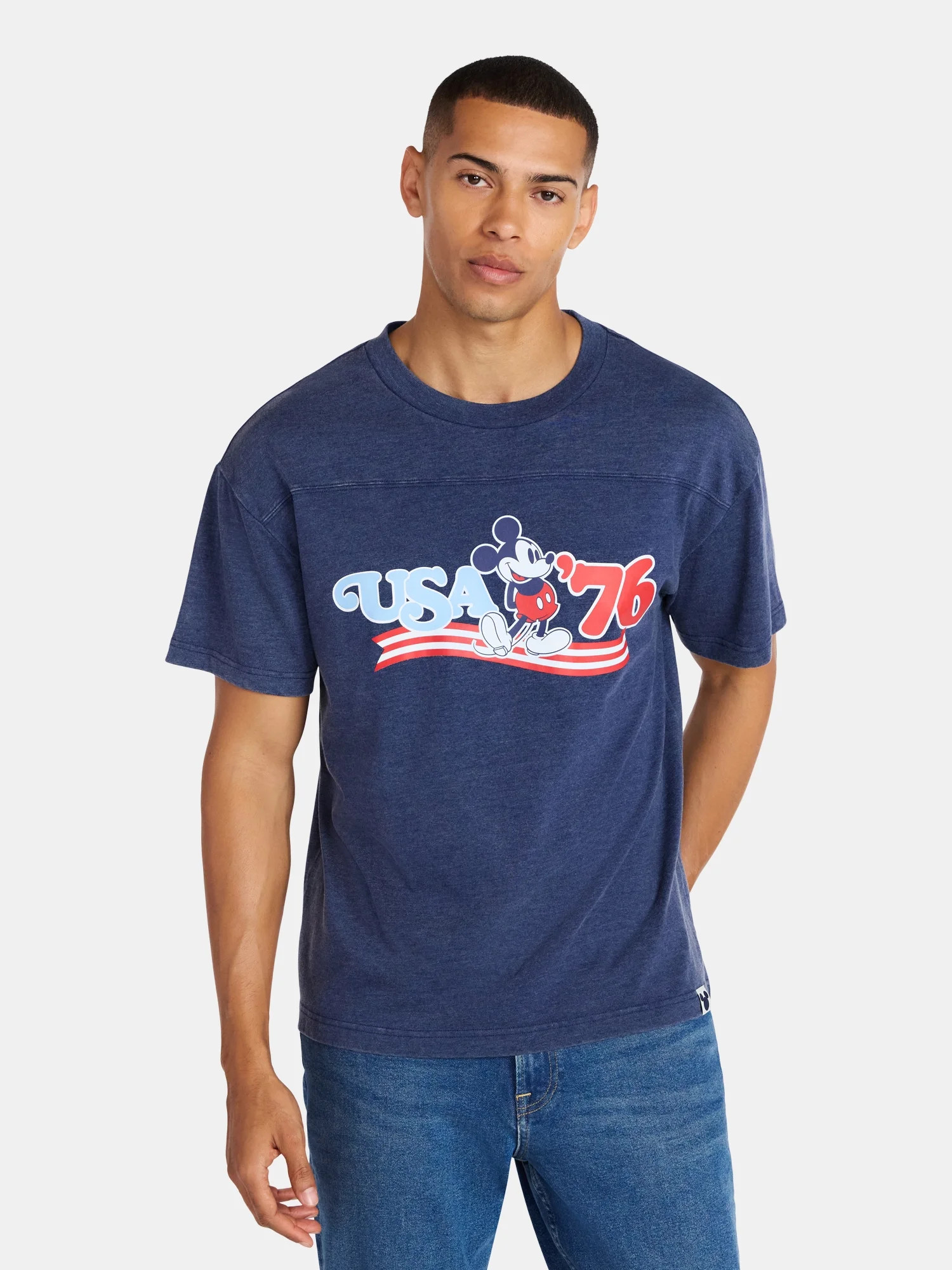 Disney Men's & Big Men's Mickey Mouse USA Graphic Mineral Wash Yoke Tee, Sizes XS-5XL | Walmart (US)