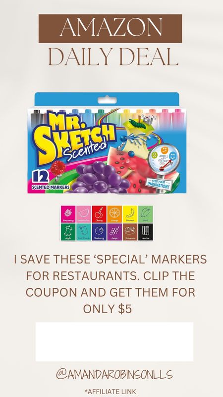 Amazon Daily Deals
Smelly markers for only $5
Great for restaurants 
Add them to Easter baskets 

#LTKkids #LTKsalealert