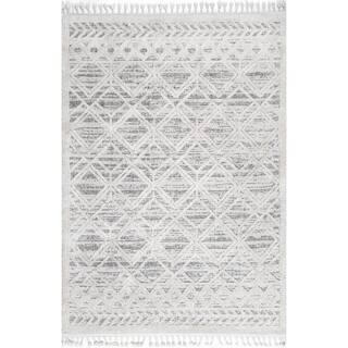 Ansley Textured Lattice Tassel Beige 7 ft. 10 in. x 10 ft. 10 in. Area Rug | The Home Depot