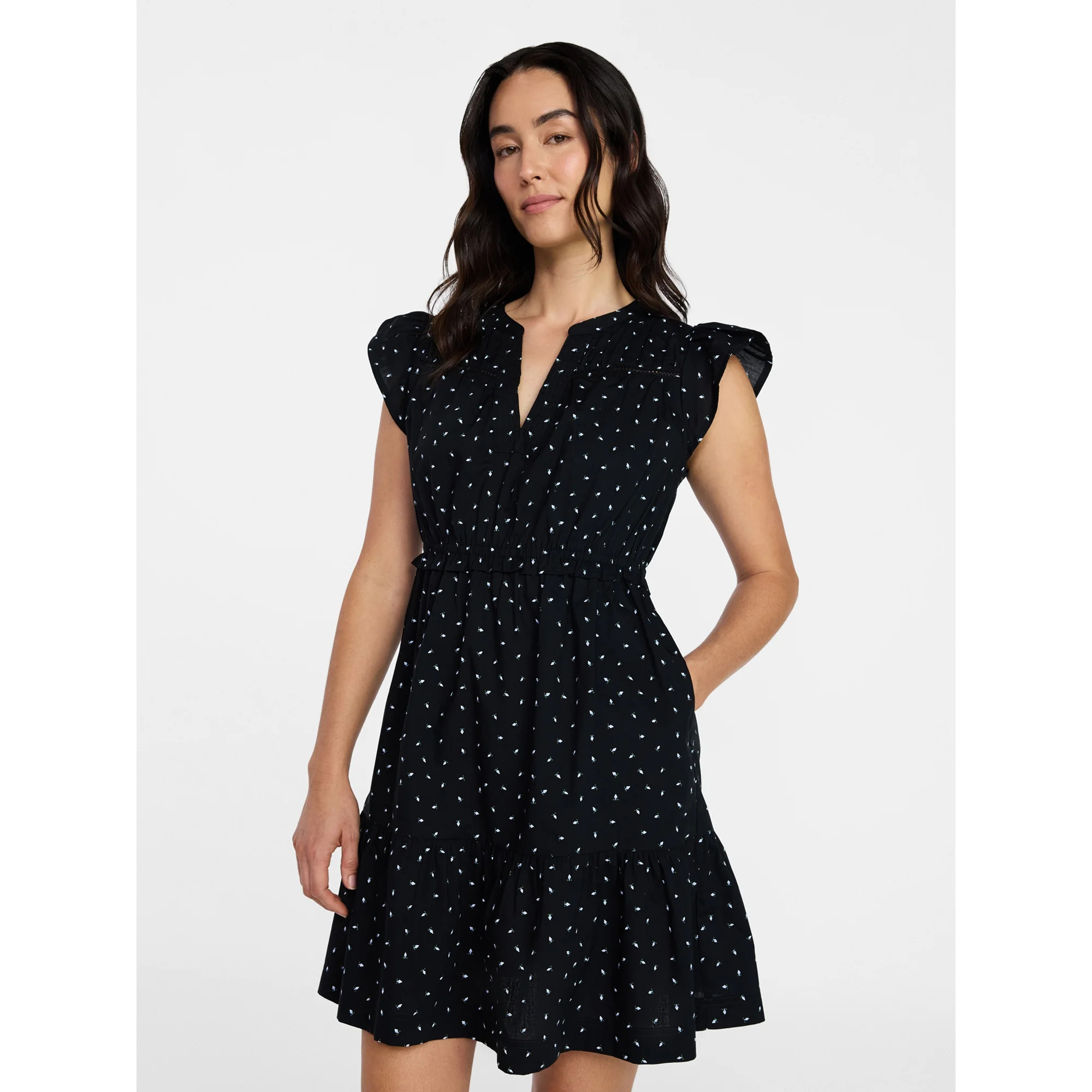 Time and Tru Women's Cotton Flutter Sleeve Mini Dress, Sizes XS-XXXL | Walmart (US)