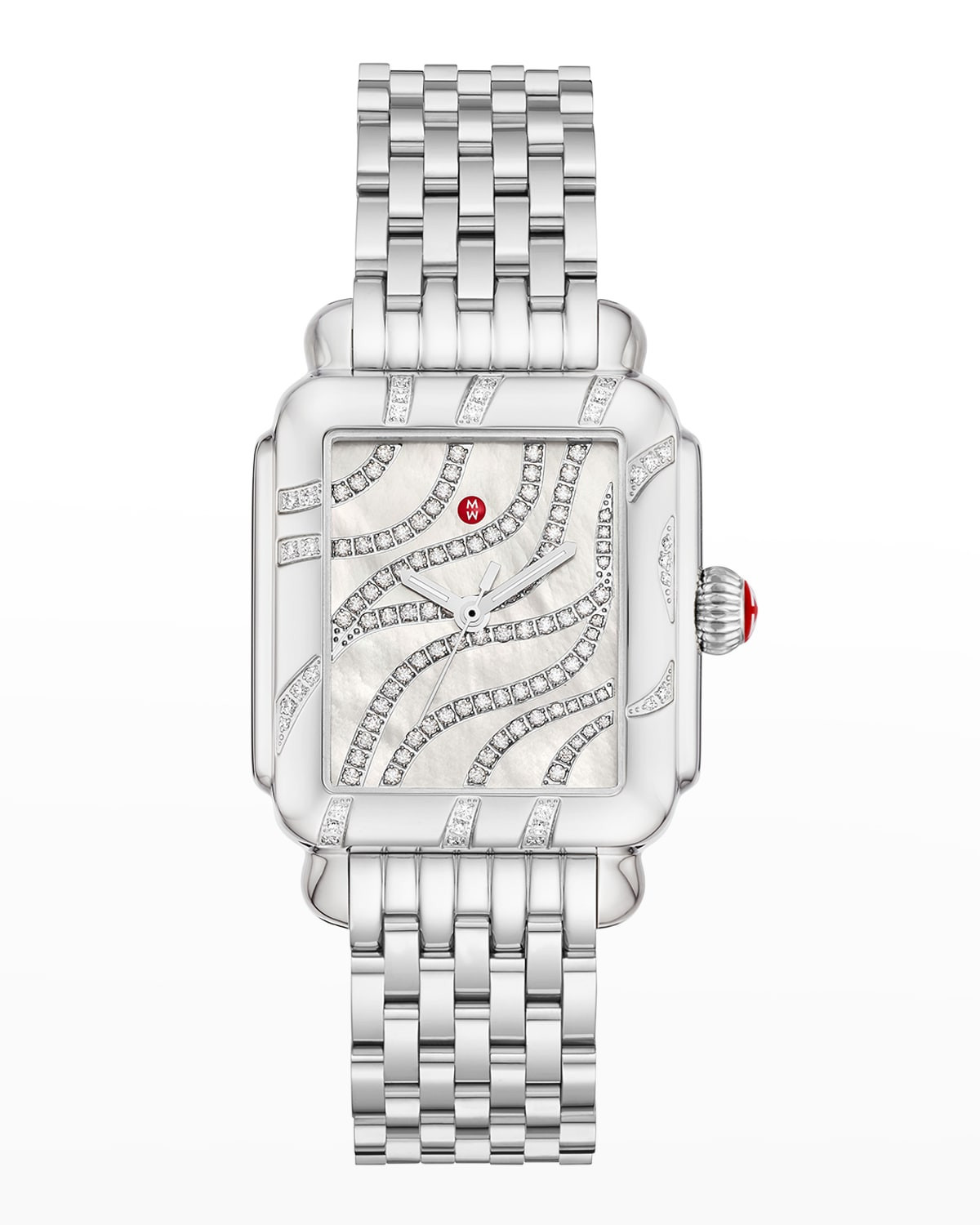 Deco Diamond Stainless Steel Watch with Diamond Pattern and Mother-of-Pearl | Neiman Marcus