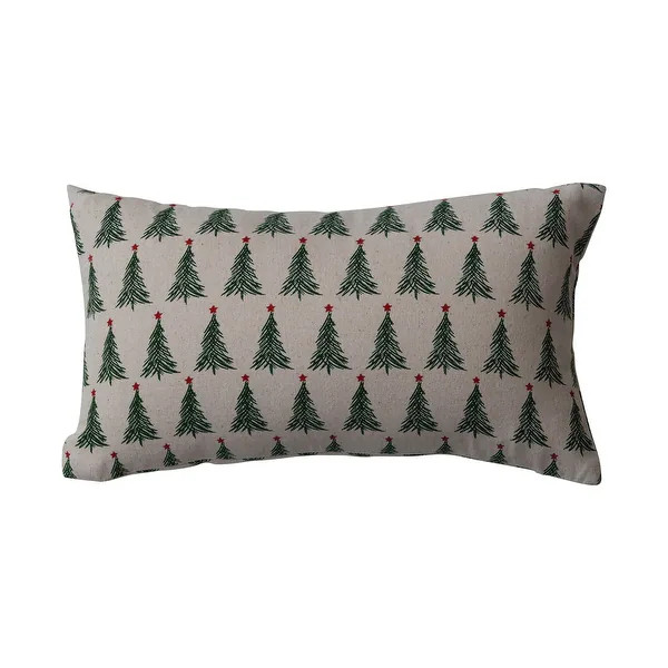 Stonewashed Cotton Printed Lumbar Pillow with Christmas Tree Pattern - Bed Bath & Beyond - 414475... | Bed Bath & Beyond
