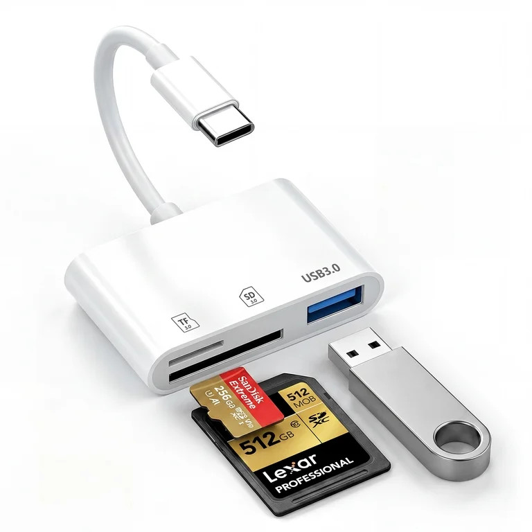 Atzeste 3-in-1 SD Card Reader for iPhone iPad, USB 3.0 Type C SD/TF Card Adapter for iPhone 17/16... | Walmart (US)