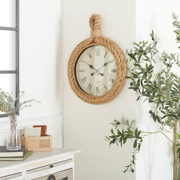 Beige Jute Coastal Wall Clock Nautical 27 x 19 x 2 | Bed Bath & Beyond
