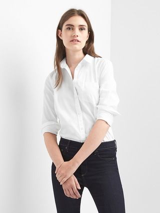 Gap Womens New Fitted Boyfriend Oxford Shirt White Size L Tall | Gap US