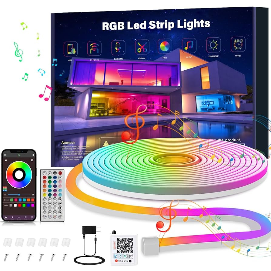 10ft Rgb Led Neon Rope Lights with Remote App Control, IP65 Waterproof Neon Strip Lights for Outd... | Amazon (US)