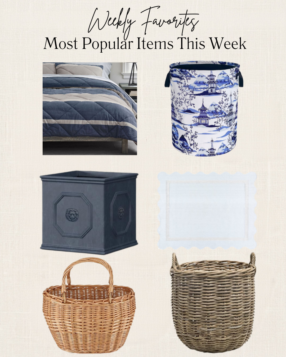 Weekly favorites are in!  These are the pieces you all loved most this week—from timeless baskets and classic blue & white accents to cozy bedding and beautiful storage finds. I love sharing affordable pieces that bring a collected, European-inspired feel to your home.

Which one is your favorite? Mine has to be the thrift-inspired wicker baskets!

#LTKHome #FrenchCountryStyle #EuropeanHome #BlueAndWhiteDecor #HomeDecorFinds #CollectedHome #CozyHome #AmazonHomeFinds #HomeOrganization #WeeklyFavorites
 

 