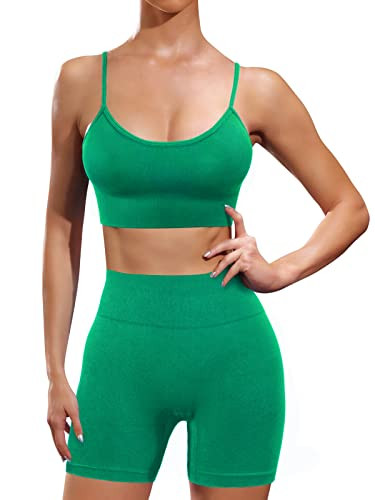 Ourgifts Workout Sets for Women 2 Piece Outfits Seamless High Waisted Workout Shorts Women with Sports Bra Sets Gym Clothes (Our10M-Green) | Amazon (US)