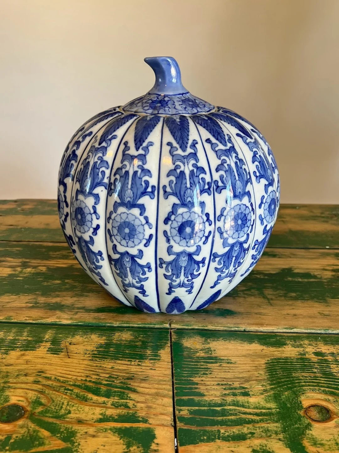 Vintage Chinoiserie Pumpkin Ginger Jar, Large, Collectible Blue and White Traditional Decor for F... | Etsy (US)