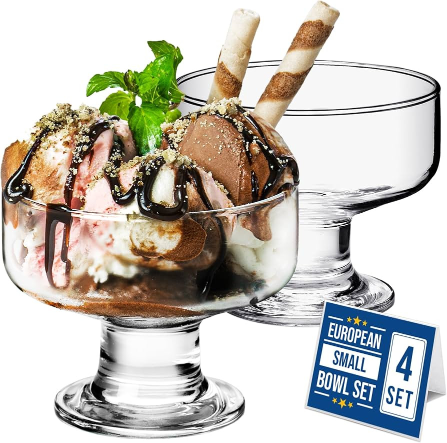 Crystalia 9 oz Glass Ice Cream Bowl Set (Set of 4), Glass Dessert Cups for Trifle Parfait Sundae ... | Amazon (US)