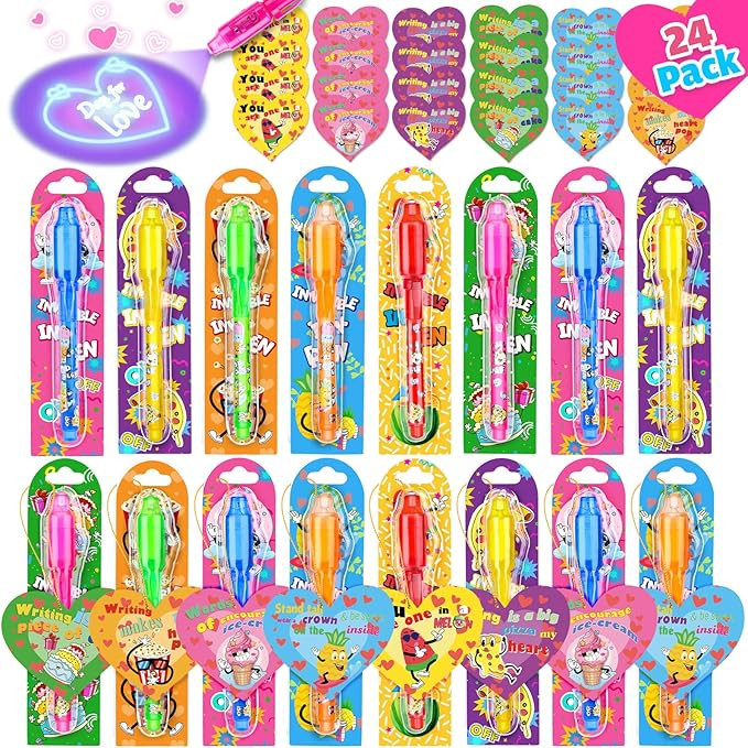 Joycover Valentines Day Gifts for Kids, 24 Pack Invisible Ink Pen, Valentine Birthday Party Favor... | Amazon (US)
