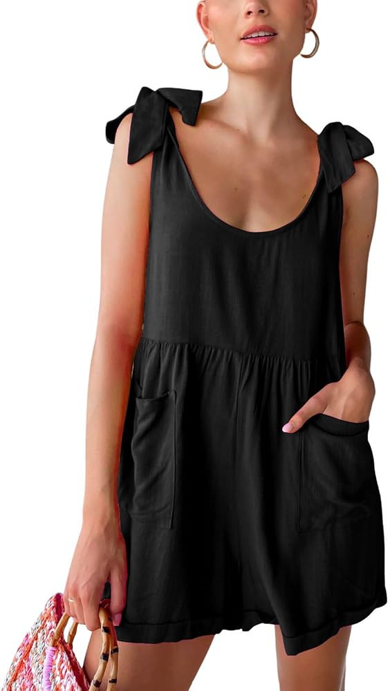 chouyatou Women's Wide leg Romper Shorts Sexy Tie Knot Strap Sleeveless Boho Jumpsuit Overall Pan... | Amazon (US)