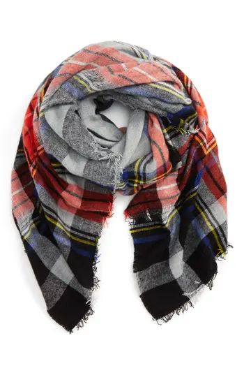 Women's David & Young Contrast Plaid Square Scarf, Size One Size - Grey | Nordstrom