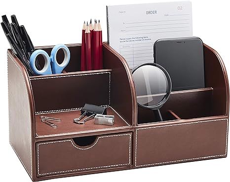 Gallaway Leather Desk Organizer - Office Stationery Storage Box Organizer, Holds Desk Supplies Li... | Amazon (US)