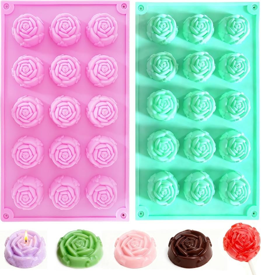 2 Pack Rose Fondant Silicone Molds, Non Stick 15 Cavity Silicone Rose Mold for Candy, Chocolate, ... | Amazon (US)