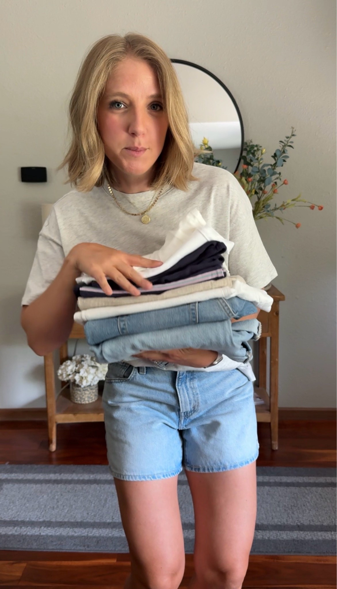 Eight Pieces - Twelve Outfits 

White shorts - size small 
Tan shorts - size xs 
Denim shorts - size 4
Overalls - size small 
White tee - size small 
Striped tee - size small 
Navy tank - size small
White blouse- size xs

#LTKmomlife #LTKgrwm #LTKootd