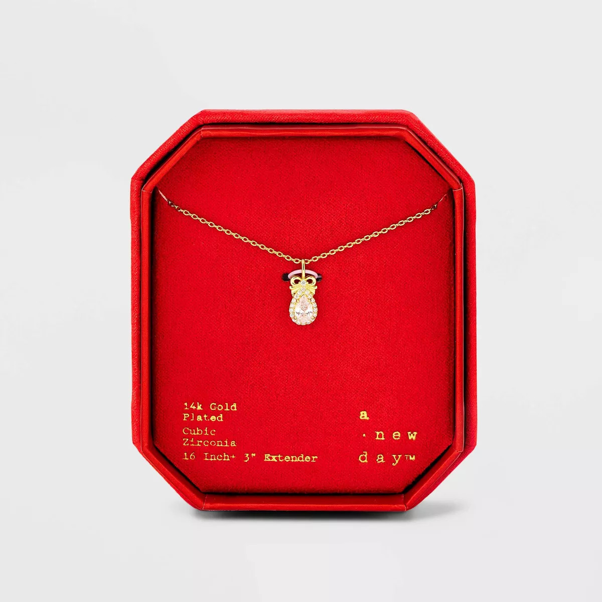 14K Gold Plated Cubic Zirconia Halo Pear with Bow Pendant Necklace - A New Day™ Gold | Target
