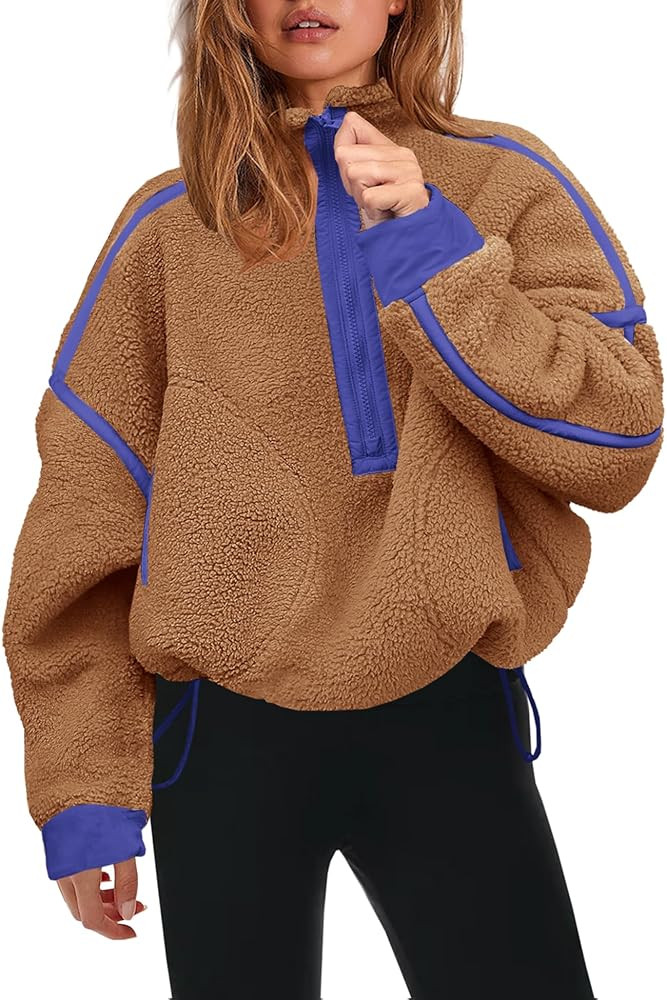 Panadila Womens Half Zip Sherpa Fleece Pullover Soft Oversized Sweatshirt with Pockets Warm Fuzzy... | Amazon (US)