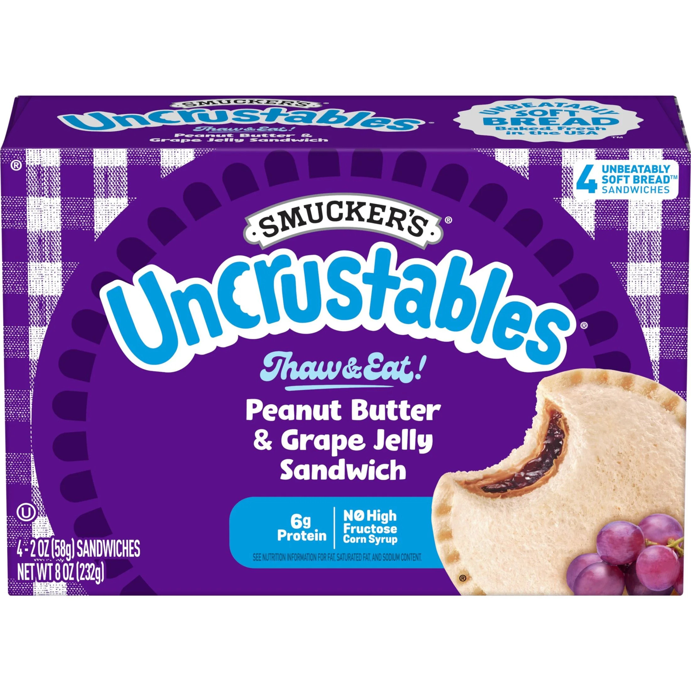 Smucker’s Uncrustables Peanut Butter & Grape Jelly Sandwiches, 4 Count, 2 Oz. Each, Frozen | Walmart (US)