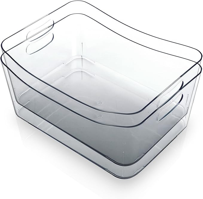 BINO Clear Plastic Storage Bin with Handles (2PK- Large) - Plastic Storage Bins for Kitchen, Cabi... | Amazon (US)