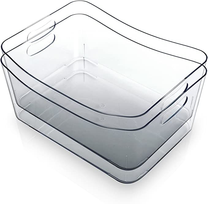 BINO Clear Plastic Storage Bin with Handles (2PK- Large) - Plastic Storage Bins for Kitchen, Cabi... | Amazon (US)