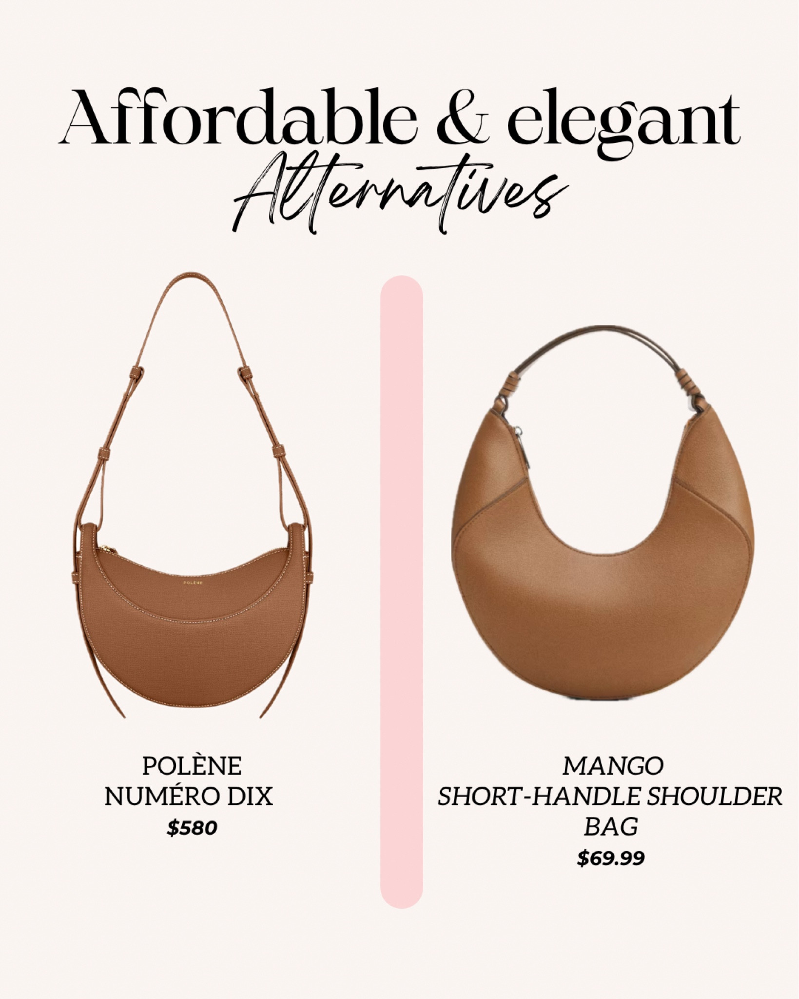 Wanna look chic but without breaking the bank? We got you covered 🫶🏼🤝🏼 Here are some elegant alternatives for some of the most wanted luxury items ✨ 
Polene Paris shoulder bag vs mango shoulder bag

#LTKitbag #LTKstyletip