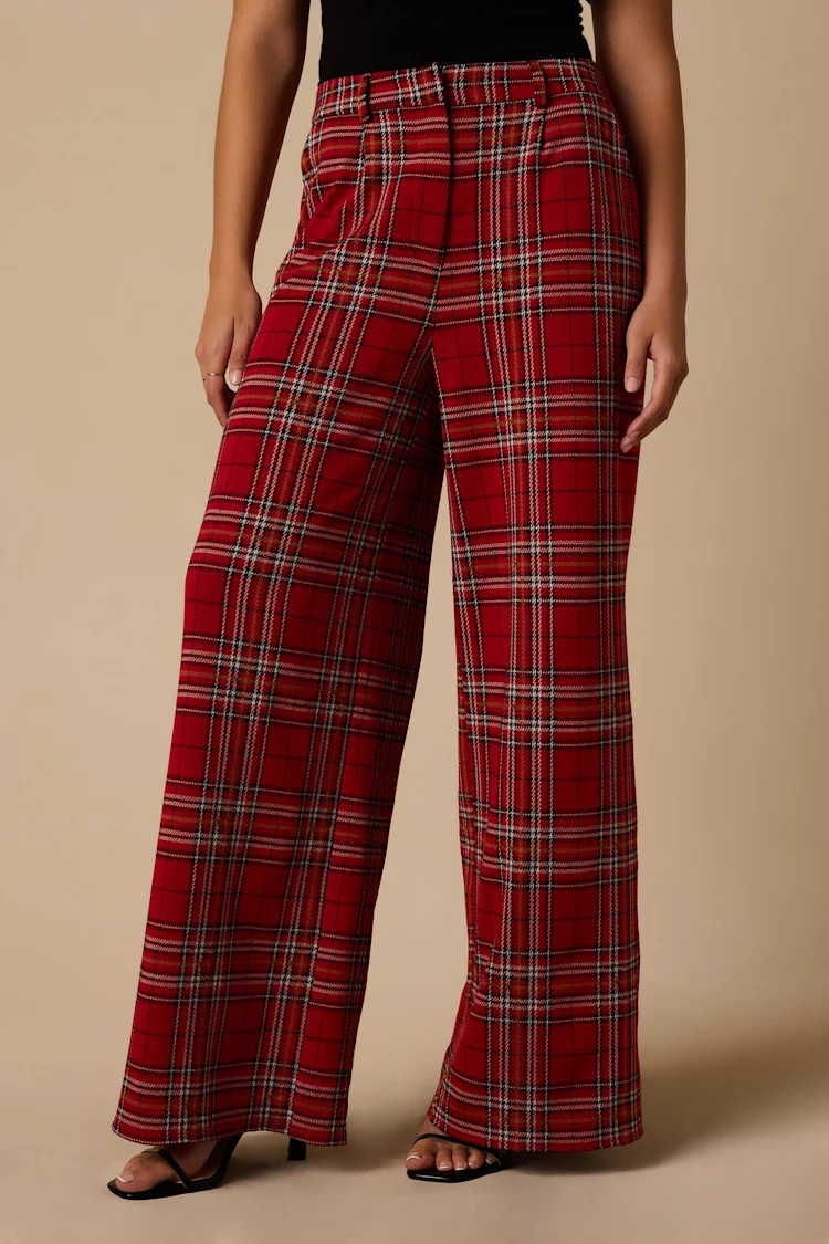 Highlands Red Plaid Wide-Leg Pants | Lulus