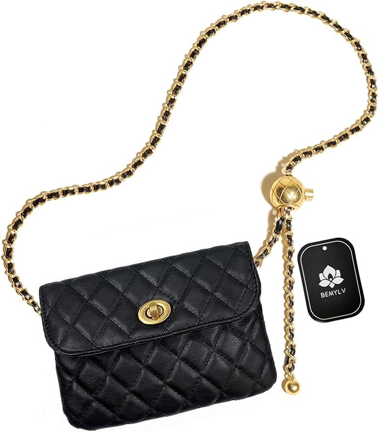 Leather Chain Belt Bag for Women Crossbody Waist Purse Fanny Pack Fashion Evening Clutch Mini Han... | Amazon (US)