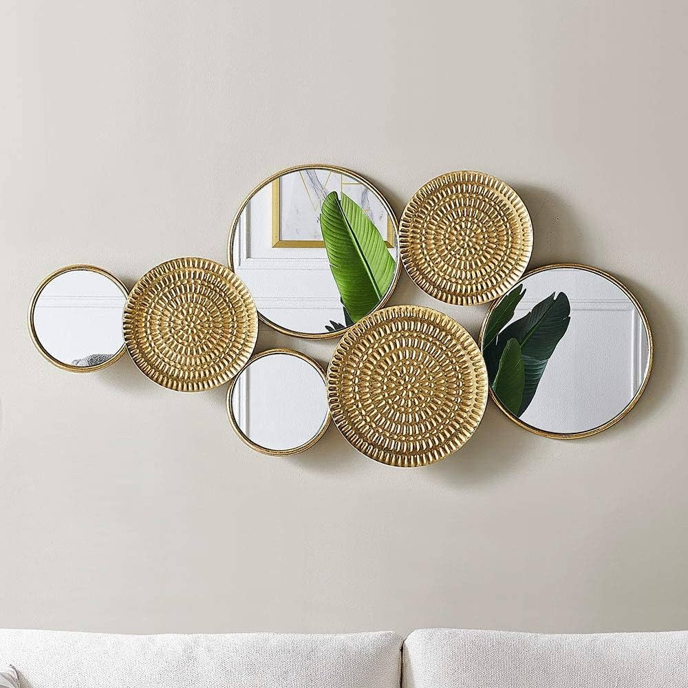 Oakrain Home Decor Metal Wall Decor with Multi Circle Plates Mirror, Large Modern Wall Art Sculpt... | Amazon (US)