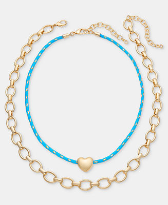 On 34th2-Pc. Set Heart Cord Pendant Necklace & Chain Collar Necklace | Macy's