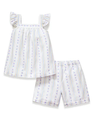 Girl's Twill Clara Short Set in Cottage Stripe 12/18 Months | Petite Plume