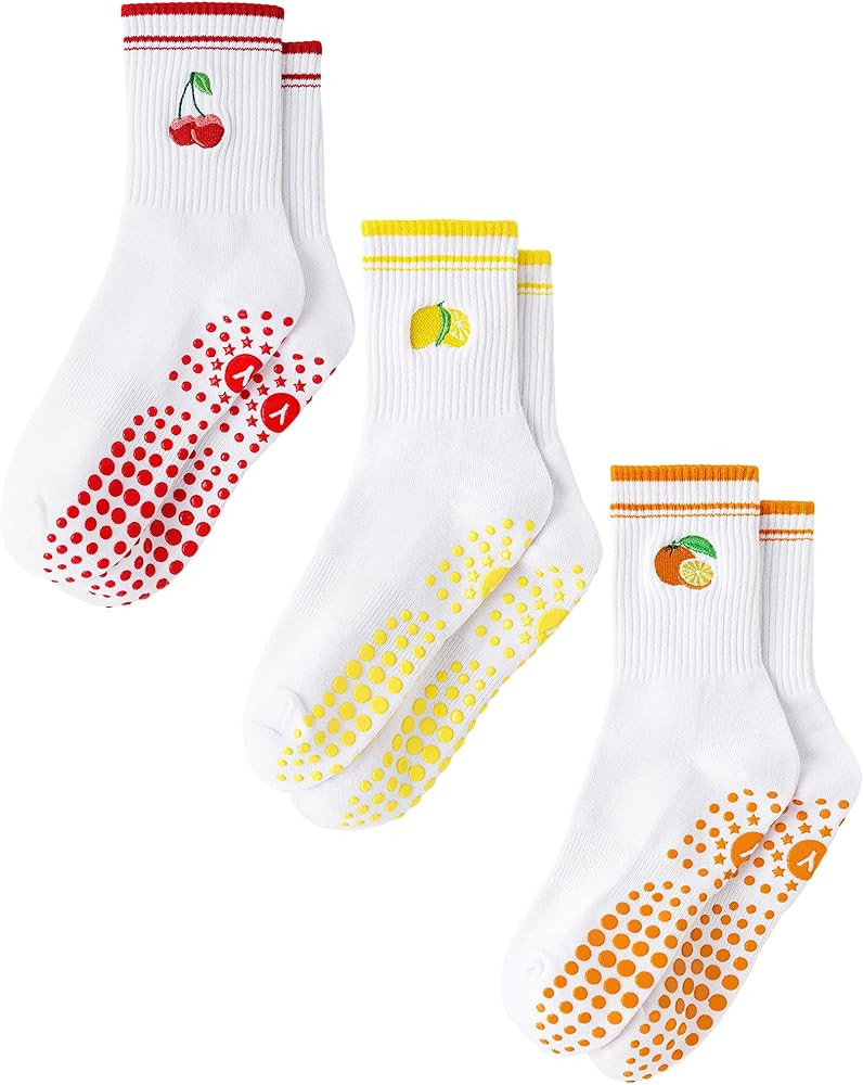 Yawlsow Pilates Grip Socks for Women Yoga Grippy Socks Cute Barre Non Skid Athletic Crew Sticky S... | Amazon (US)
